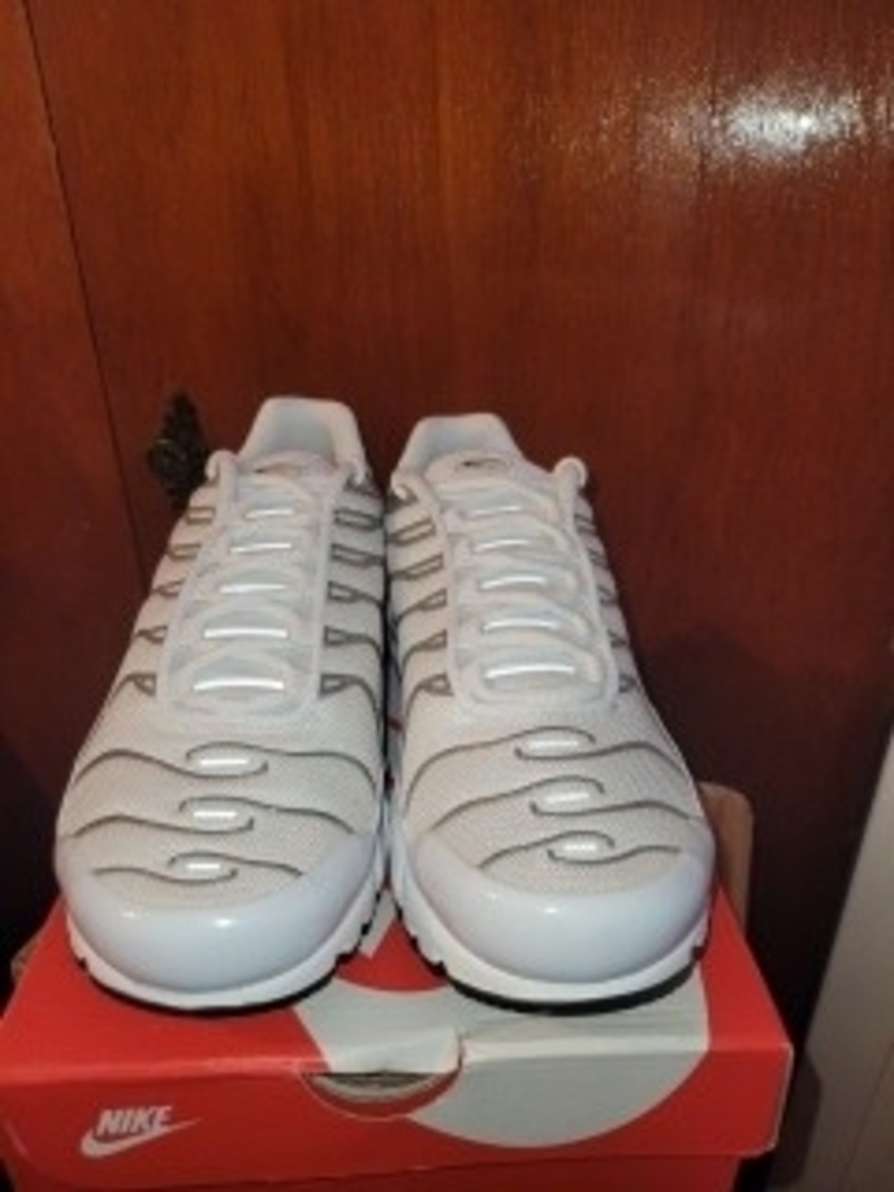 Nike Womans Air Max Plus White and Light Gray Running Sneakers